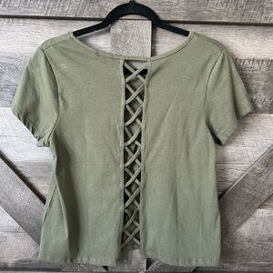 Olive Green Lattice Back Women's Top